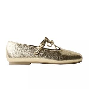 Zara Kids Metallic Gold Bow Mary Jane Ballet Flats, 6.5 / 22